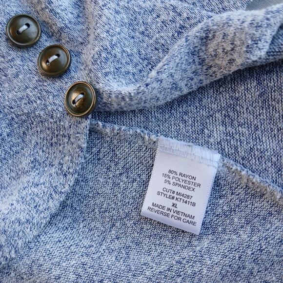 Misia Sweater Tunic Blouse XL blue-grey heather button detail long sleeve scoop - Picture 7 of 12